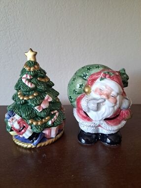 Vtg Fitz & Floyd ~ Salt & Pepper Shakers ~ Santa Claus & Christmas Tree 1992